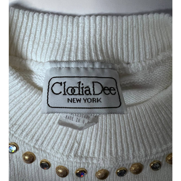 Clodia Dee Sweater Applique Jeweled Cotton Women's Large Beverly Goldberg - Picture 5 of 6